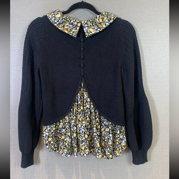 Anthropologie Maeve Layered Twofer Peplum Peter Pan Collar Black Sweater - Picture 5 of 9